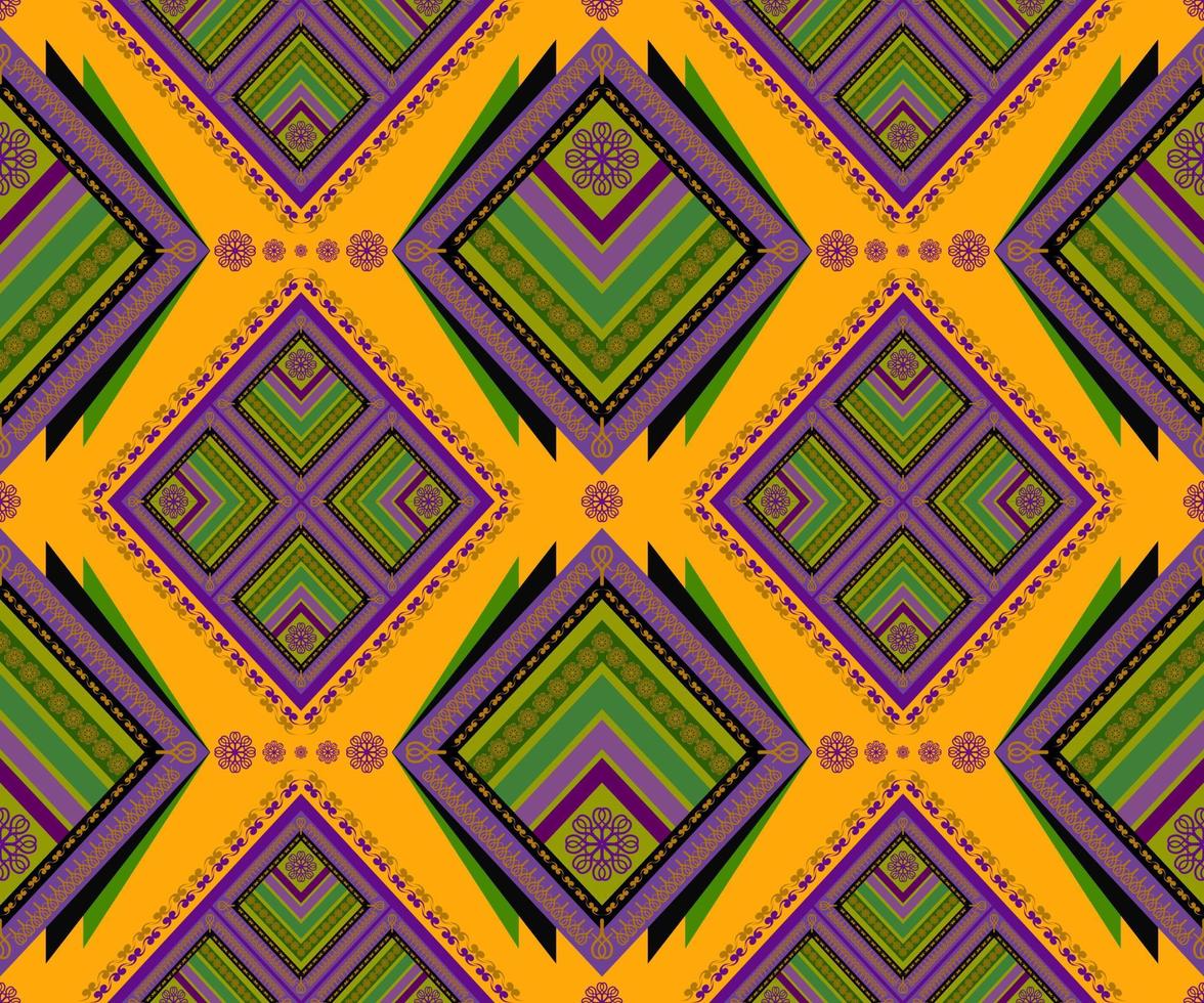 ethnique populaire géométrique sans couture modèle dans violet, vert et Orange Ton dans vecteur illustration conception pour tissu, tapis, tapis, foulard, emballage papier, tuile et plus