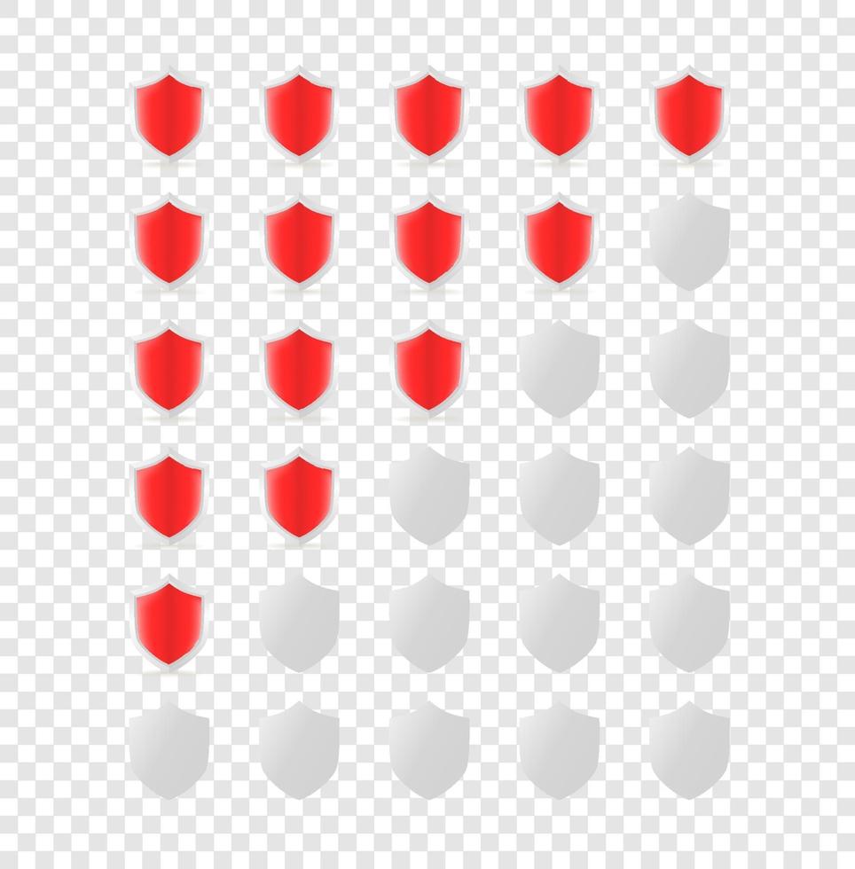 modèle de notation de boucliers rouges isolé sur fond transparent vecteur