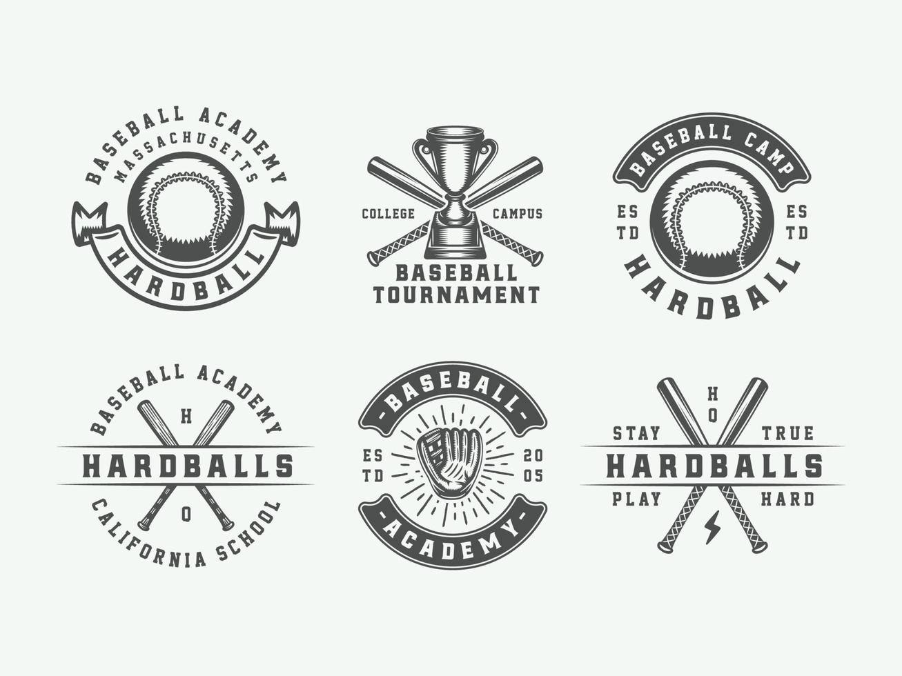 ancien base-ball sport logos, emblèmes, insignes, Des marques, Étiquettes. monochrome graphique art. vecteur illustration.