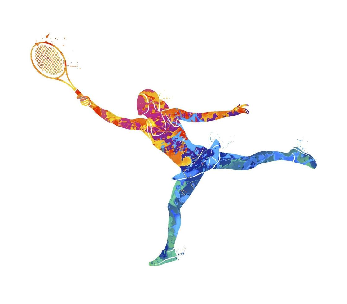 joueur de tennis abstrait avec une raquette d'éclaboussure d'aquarelles. illustration vectorielle de peintures vecteur