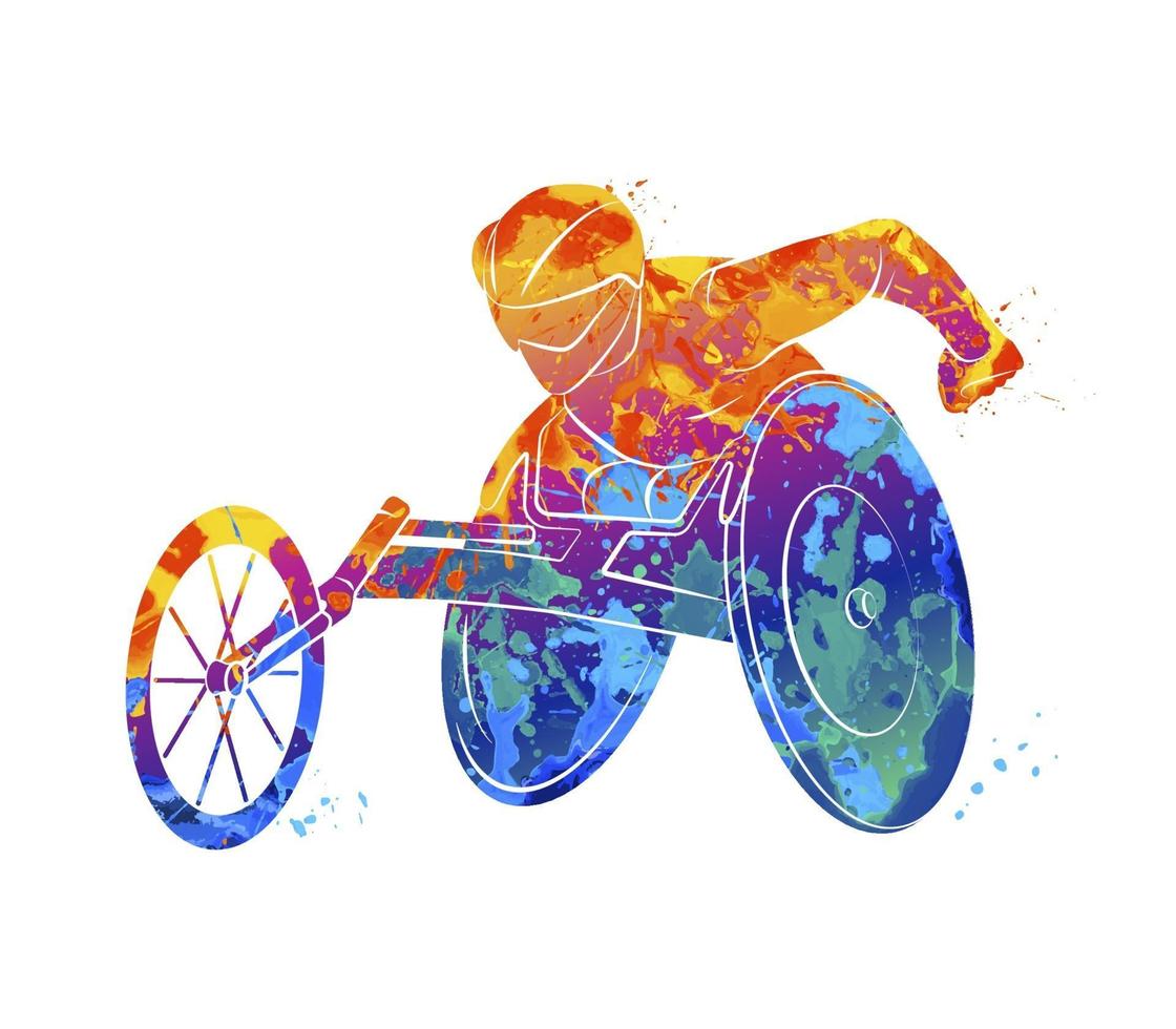 athlète abstrait sur la course en fauteuil roulant d'éclaboussures d'aquarelles. illustration vectorielle de peintures vecteur