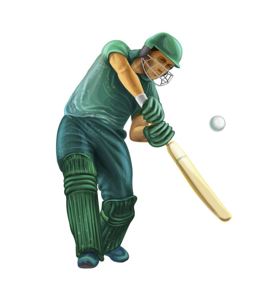batteur jouant au cricket. illustration réaliste de vecteur de peintures