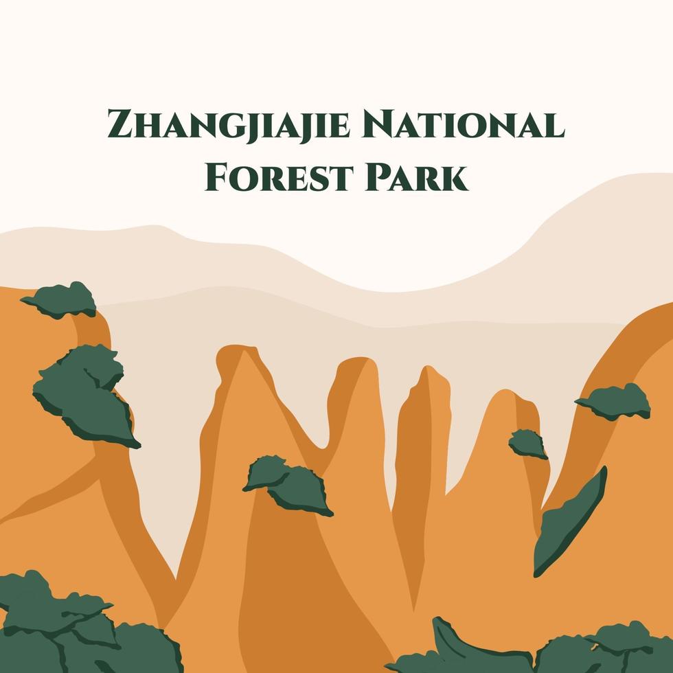 Vue panoramique du parc forestier national de Zhangjiajie. Patrimoine mondial de l'UNESCO. nature majestueuse. asie célèbre attraction naturelle. illustration vectorielle plane. bannière web agence de voyage avec espace de texte vecteur