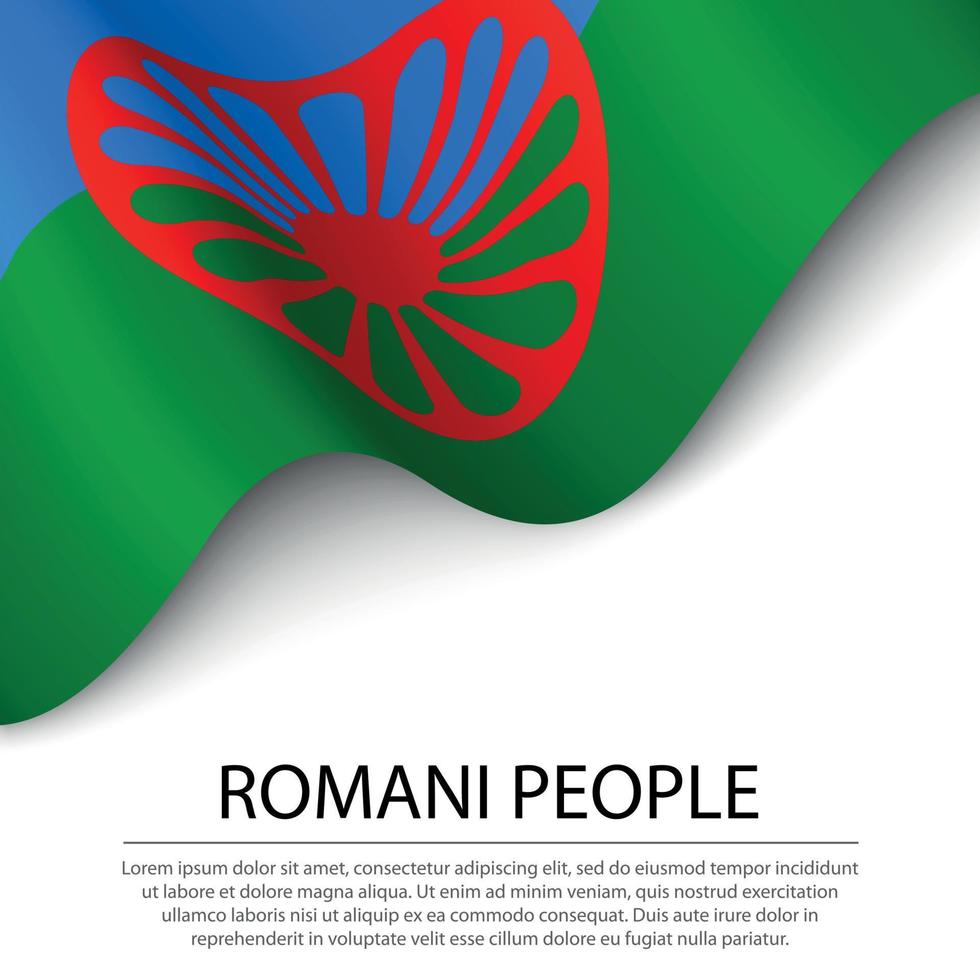 agitant drapeau de romani gens sur blanc Contexte vecteur