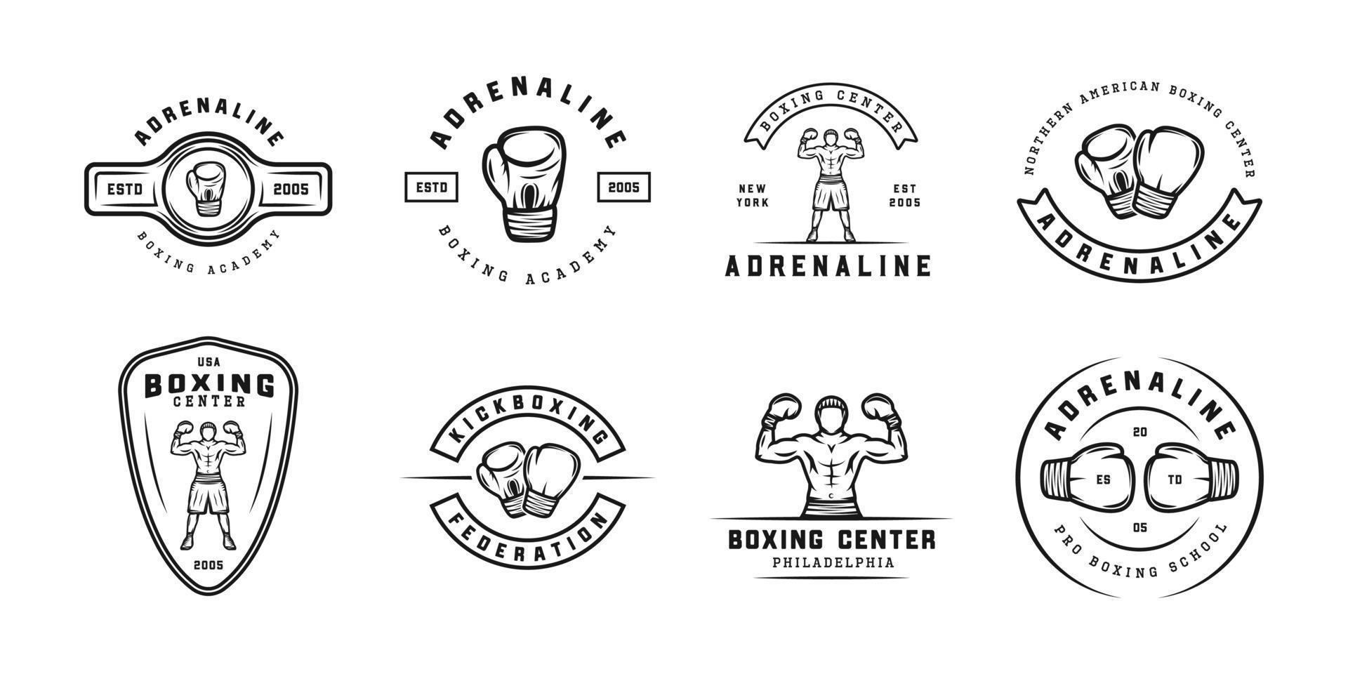 boxe et martial les arts logo badges et Étiquettes dans ancien style. de motivation affiches avec inspirant devis. vecteur