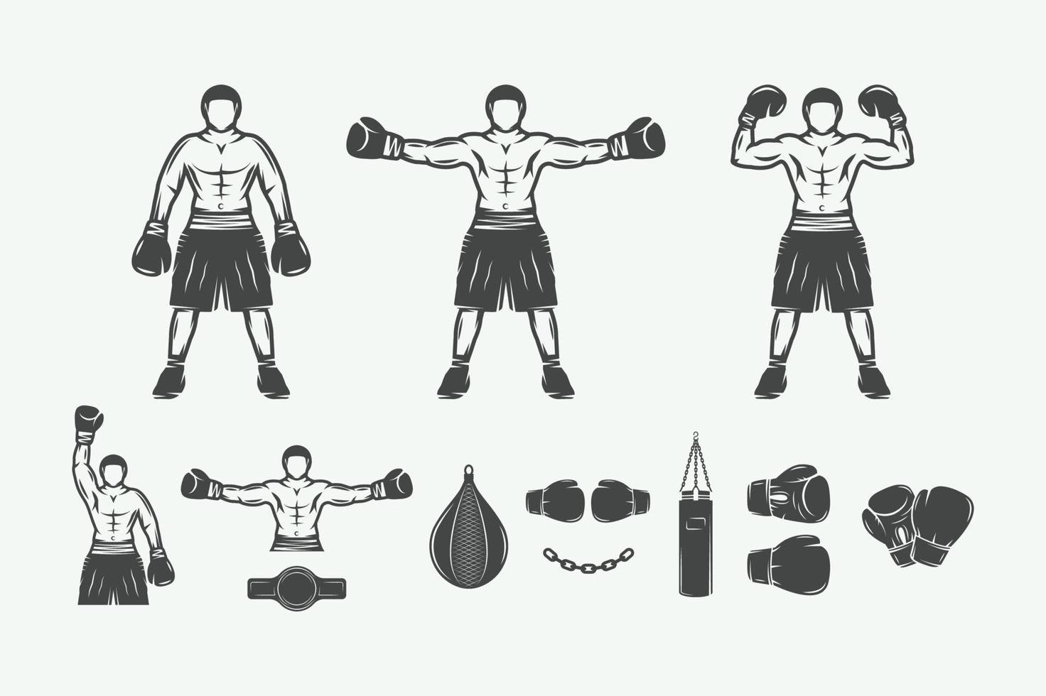 ensemble de ancien rétro boxe et combat éléments. pouvez être utilisé pour logo, emblème, badge, marque ou étiqueter. vecteur illustration.