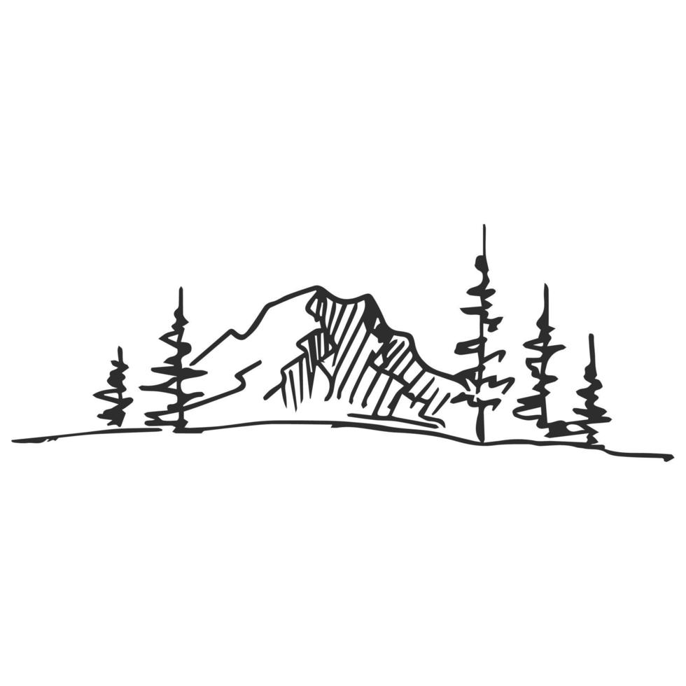 illustration vectorielle dessinés à la main du paysage de montagne avec des pins. vecteur