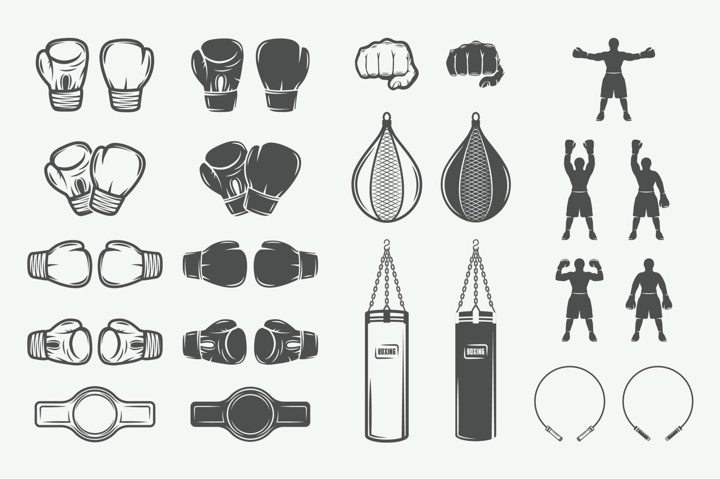 ensemble de ancien rétro boxe et combat éléments. pouvez être utilisé pour logo, emblème, badge, marque ou étiqueter. vecteur illustration.