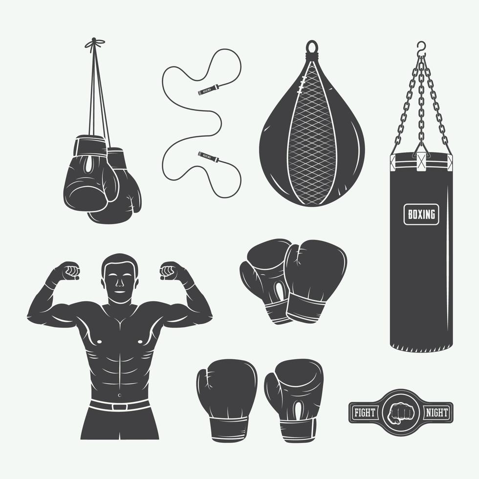 boxe et martial les arts logo insignes, Étiquettes et conception éléments dans ancien style. vecteur