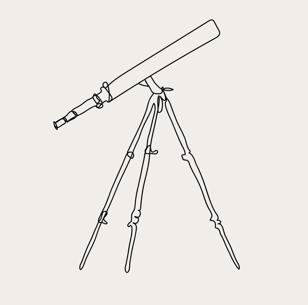 minimaliste télescope ligne art, science contour dessin, astronomie Facile esquisser, vecteur illustration
