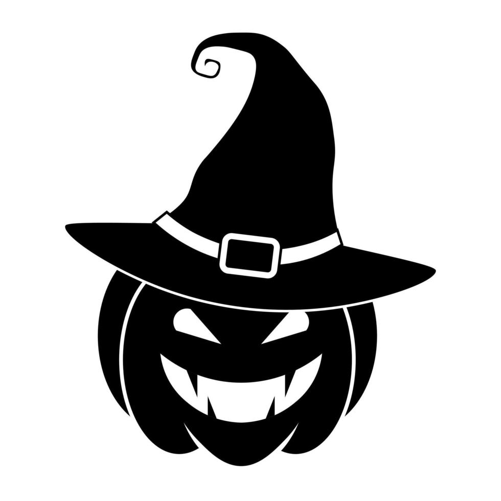 Facile Halloween effrayant citrouille avec sorcière chapeau dans plat style vecteur