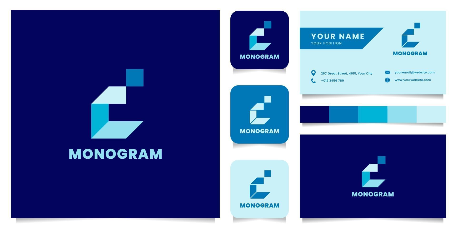 logo de lettre c isométrique bleu simple et minimaliste avec modèle de carte de visite vecteur