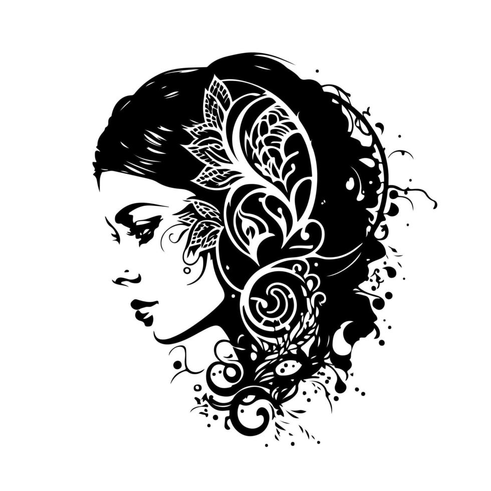 délicat fille portrait avec épanouissement cheveux ornement. vecteur illustration idéal pour beauté, mode, produits de beauté, cheveux salon, et autre en relation conceptions.