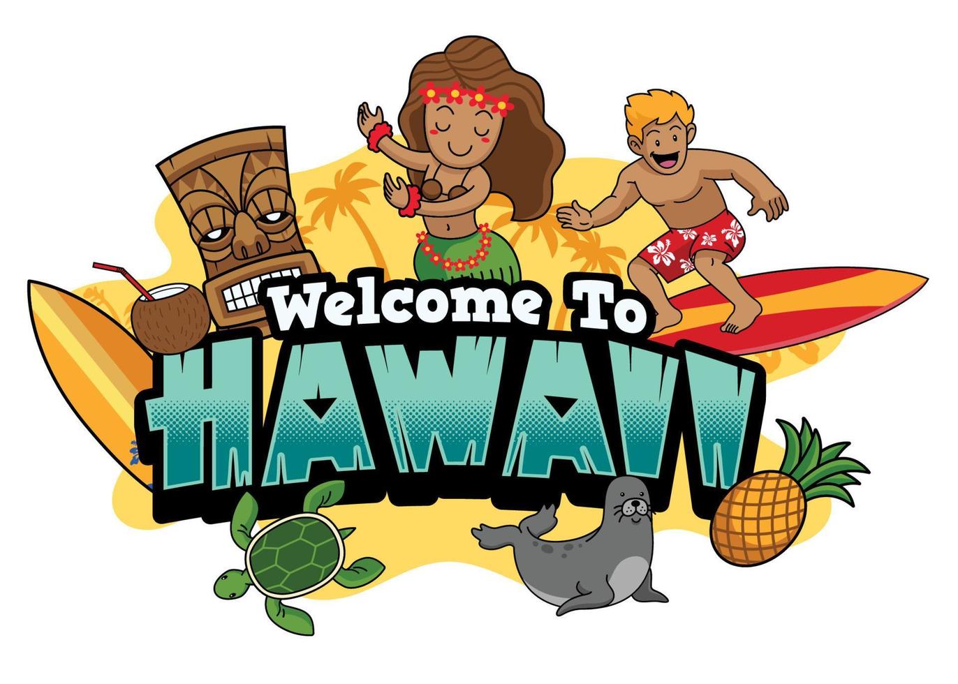 Bienvenue à Hawaii dessin animé style vecteur