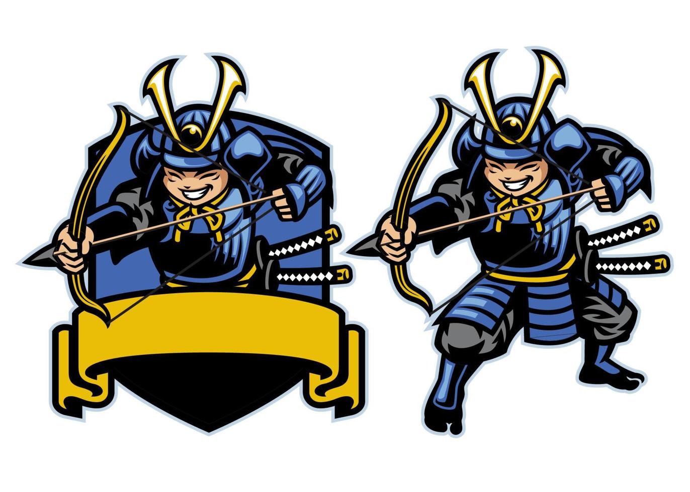 samouraï ronin guerrier archer mascotte ensemble vecteur