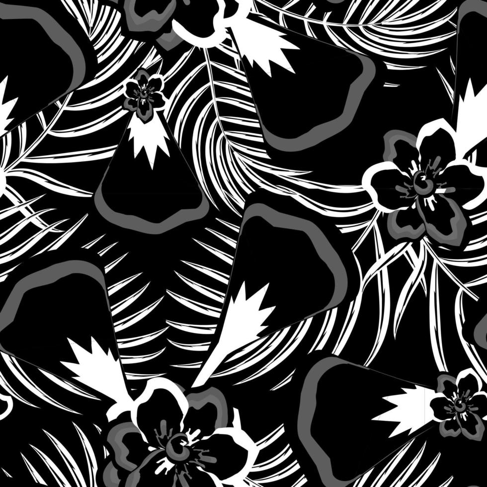 abstrait ancien floral modèle avec paume feuilles sur noir Contexte. à la mode impressions teture. floral Contexte. exotique fond d'écran. tropical sans couture Contexte. intérieur décoratif. été conception vecteur