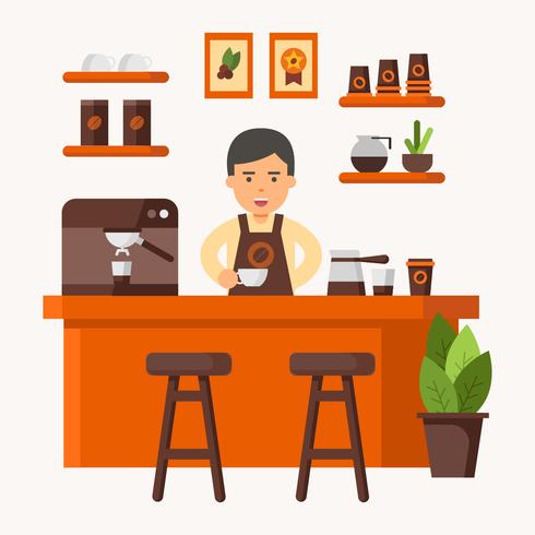 Barista à Coffee Shop Vector Illustration