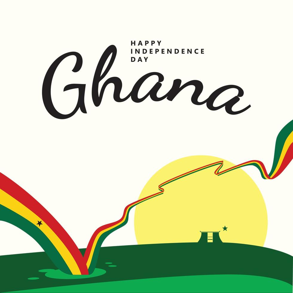 Ghana indépendance journée fête vecteur illustration avec une longue drapeau et une silhouette de une bâtiment dans brillant journée paysage. adapté pour social médias des postes.