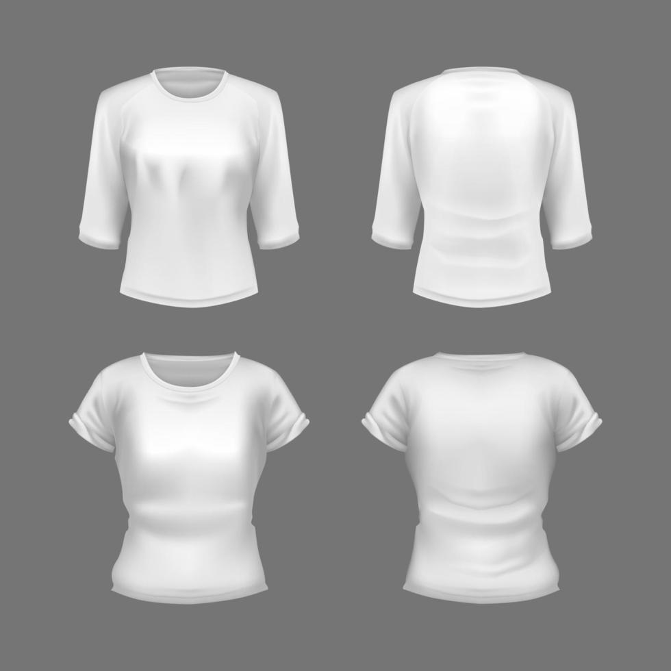 blanc femelle 3d T-shirt de face et retour moquer en haut vecteur