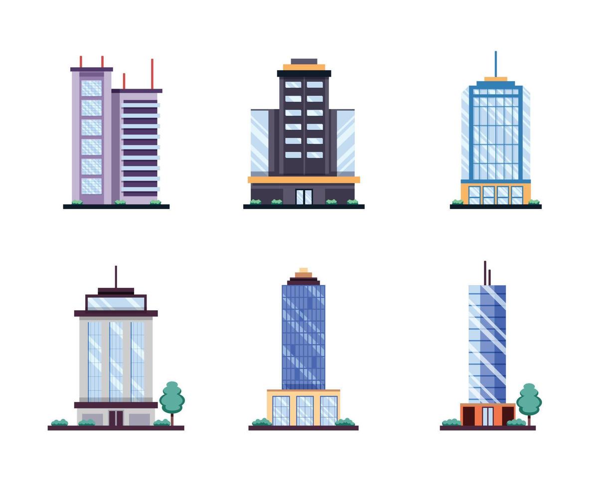 divers bâtiments plat conception icône vecteur illustration