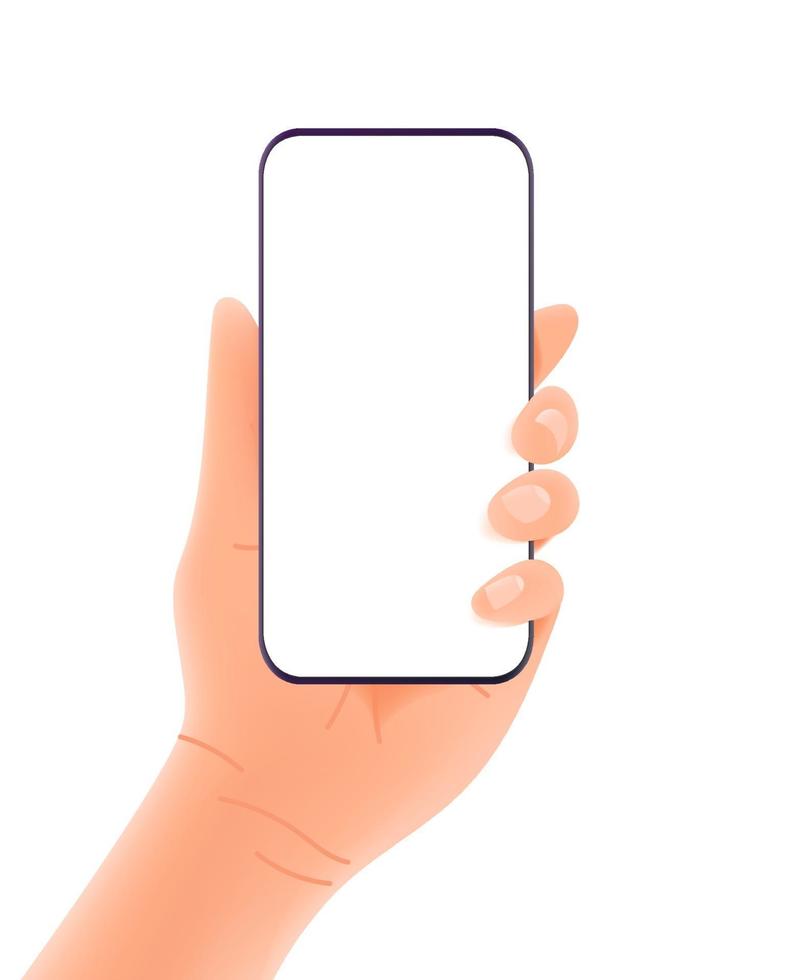 smartphone en maquette de vecteur mains isolé sur fond blanc. orientation vectique