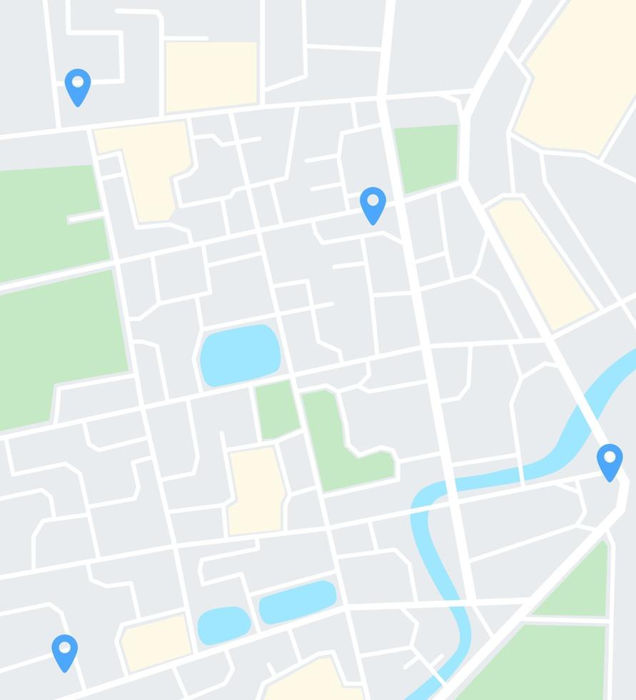 plan de la ville abstraite avec des épingles. modèle d'écran d'application de navigation vecteur