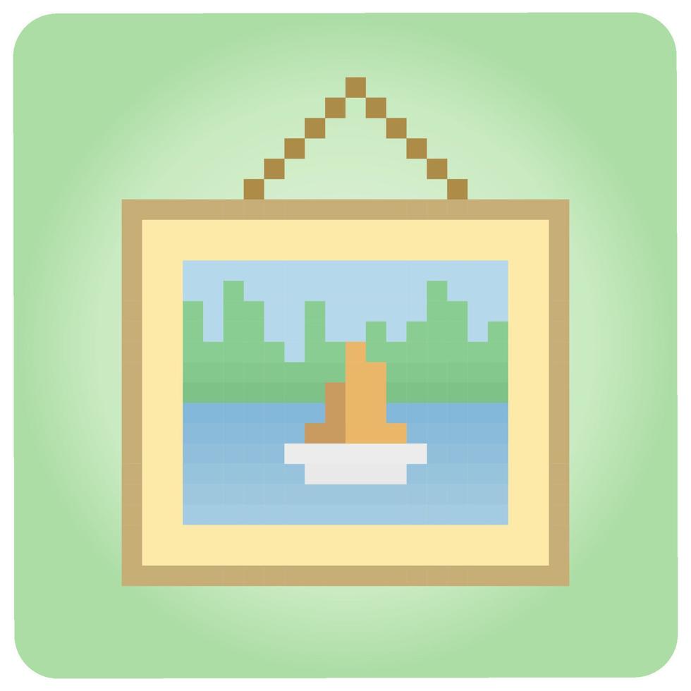 pixel 8 bit Cadre de Galerie de plage. Jeu les atouts dans vecteur illustrations.