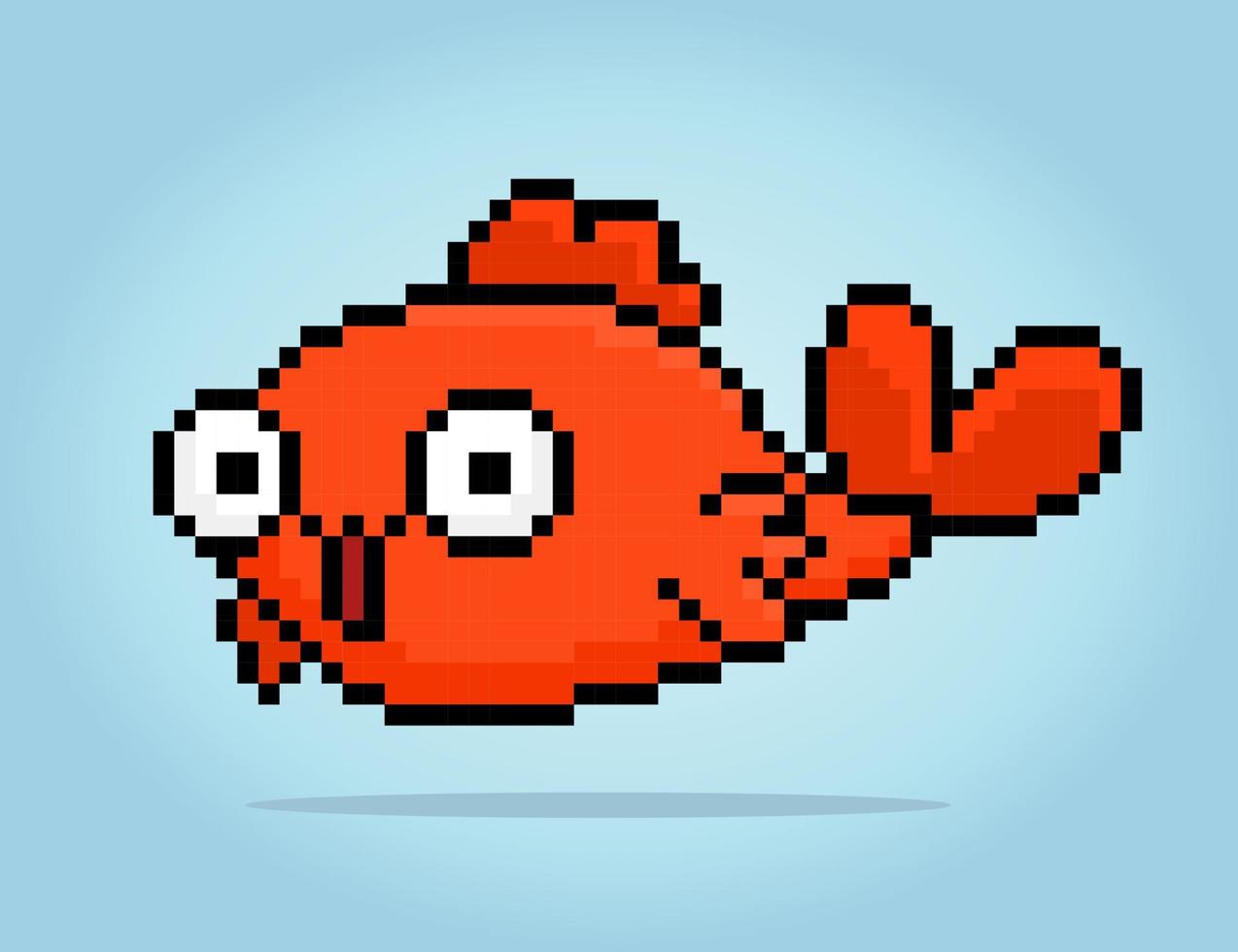 Poisson doré pixel 8 bits. animal pour les actifs de jeu et les motifs de point de croix dans les illustrations vectorielles. vecteur