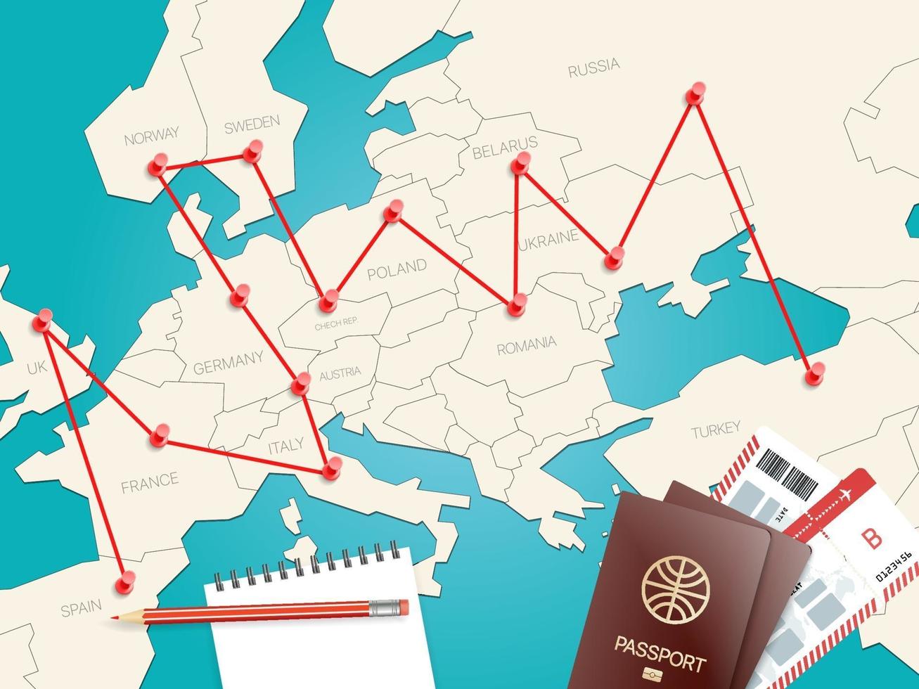 concept de vecteur de destinations de voyage avec la carte