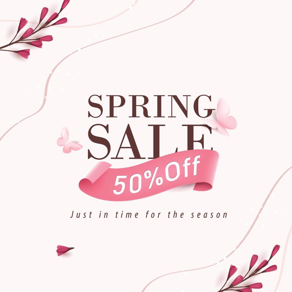 printemps vente entête ou bannière conception promotion disposition avec Frais Floraison fleurs et papillon éléments vecteur