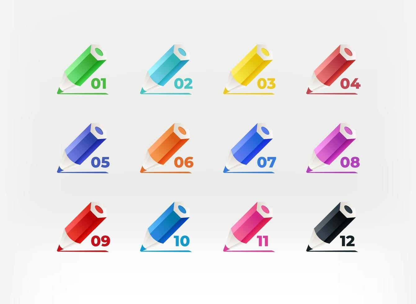 crayons de couleur avec des chiffres. balles vectorielles infographiques. modèle pour la conception vecteur