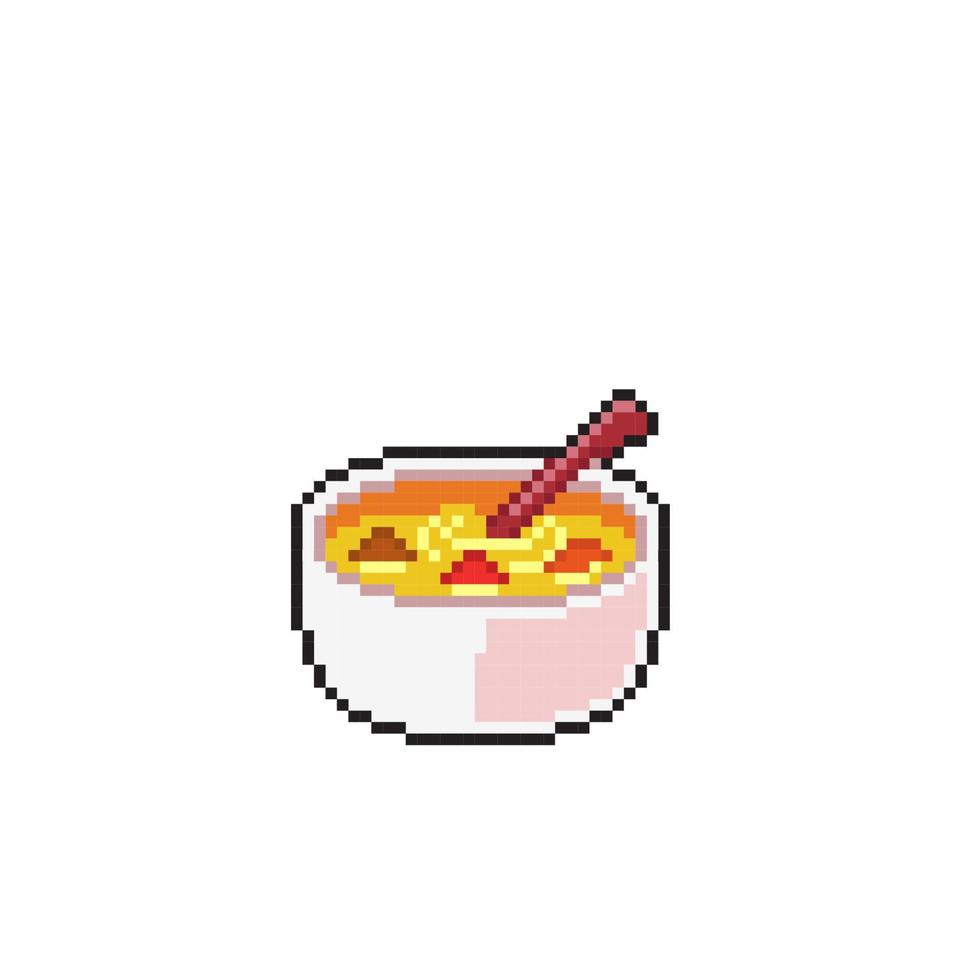 soupe nourriture dans blanc bol avec pixel art style vecteur