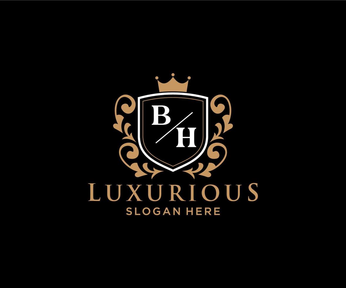 modèle initial de logo de luxe royal de lettre bh dans l'art vectoriel pour le restaurant, la royauté, la boutique, le café, l'hôtel, l'héraldique, les bijoux, la mode et d'autres illustrations vectorielles.