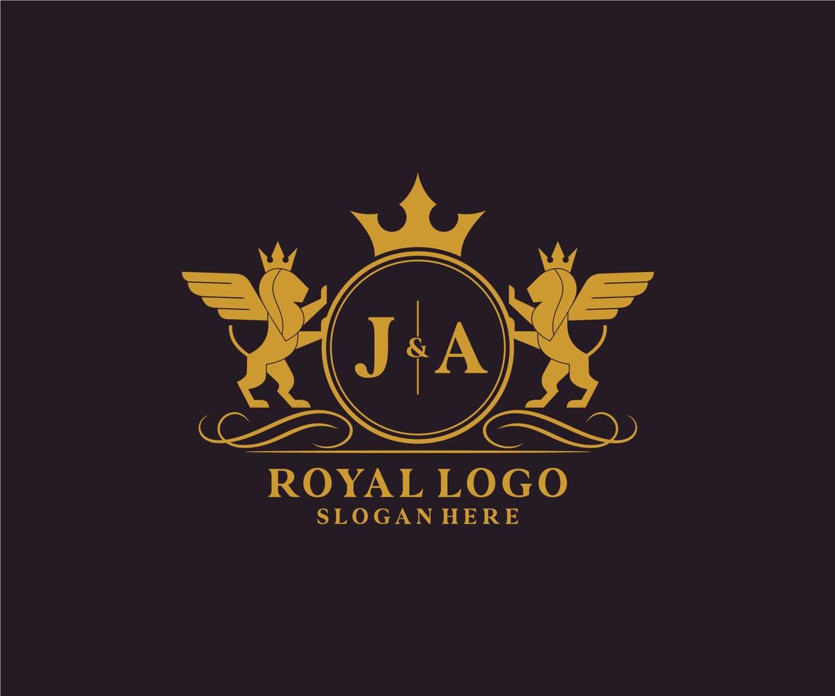 initiale ja lettre Lion Royal luxe héraldique, crête logo modèle dans vecteur art pour restaurant, royalties, boutique, café, hôtel, héraldique, bijoux, mode et autre vecteur illustration.