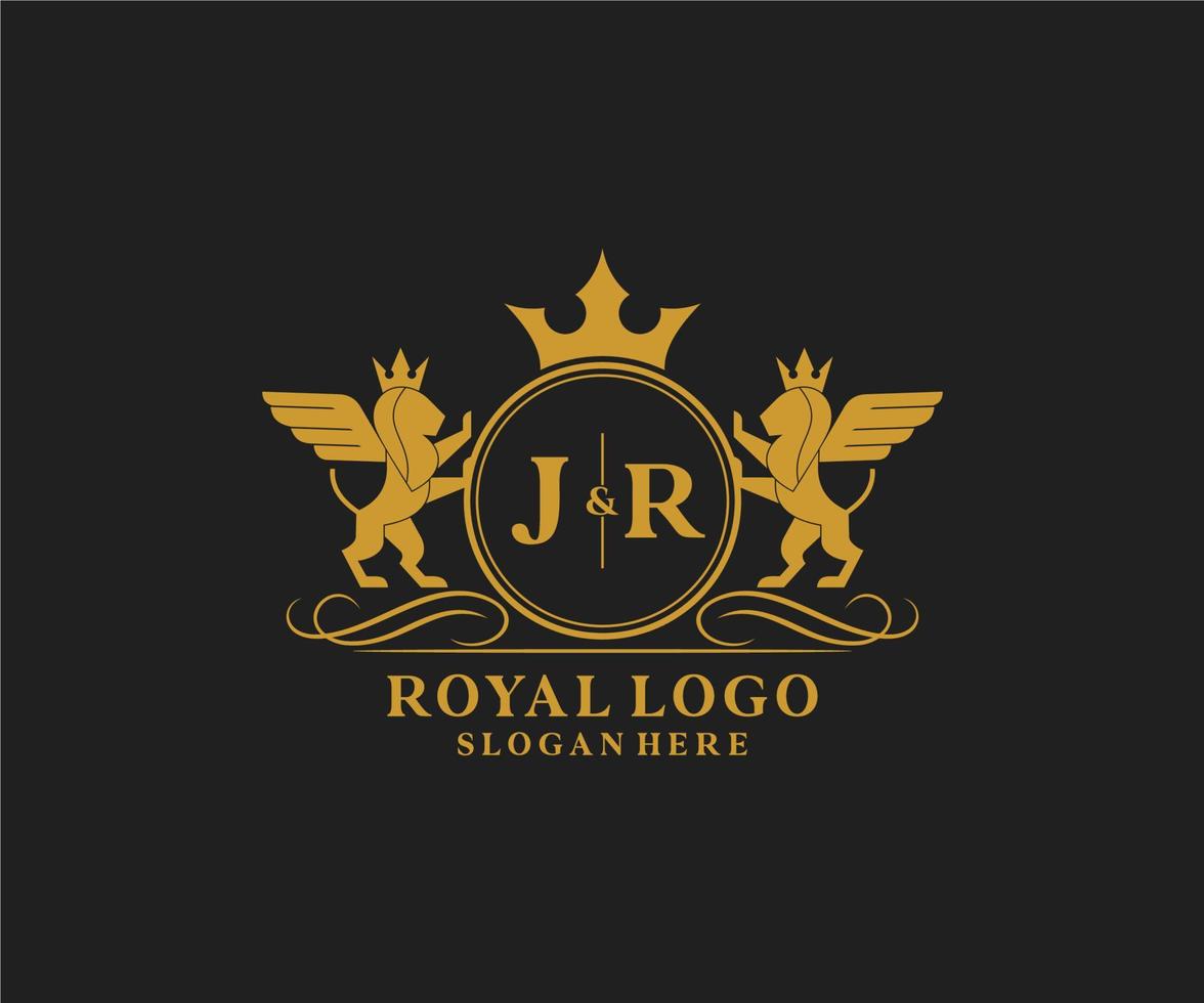 initiale jr lettre Lion Royal luxe héraldique, crête logo modèle dans vecteur art pour restaurant, royalties, boutique, café, hôtel, héraldique, bijoux, mode et autre vecteur illustration.