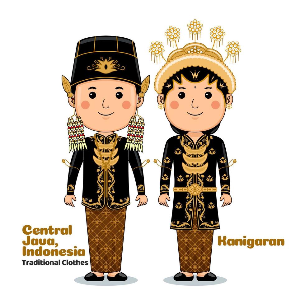 couple porter central Java indonésien traditionnel vêtements vecteur