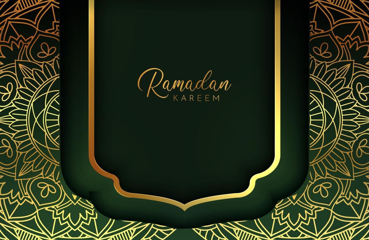 bannière de fond noir et or de luxe avec ornement de mandala vert foncé arabesque islamique vecteur