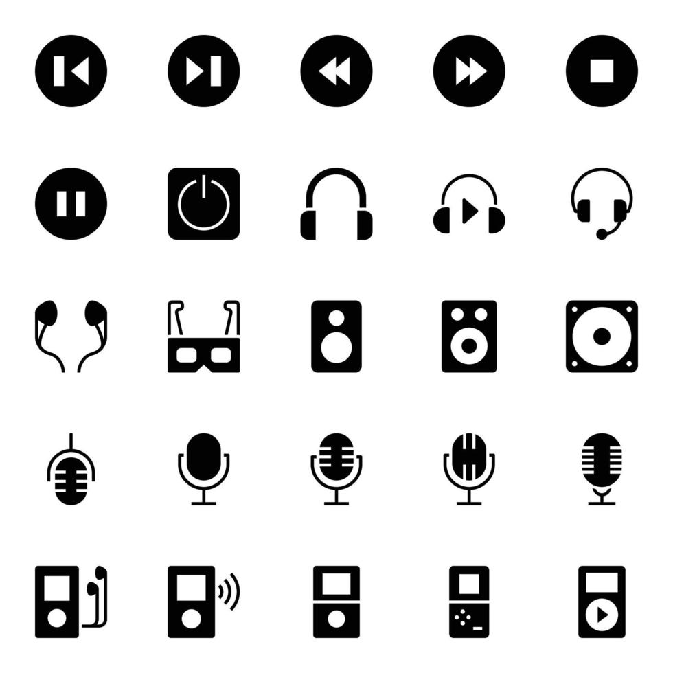 glyphe Icônes pour multimédia. vecteur