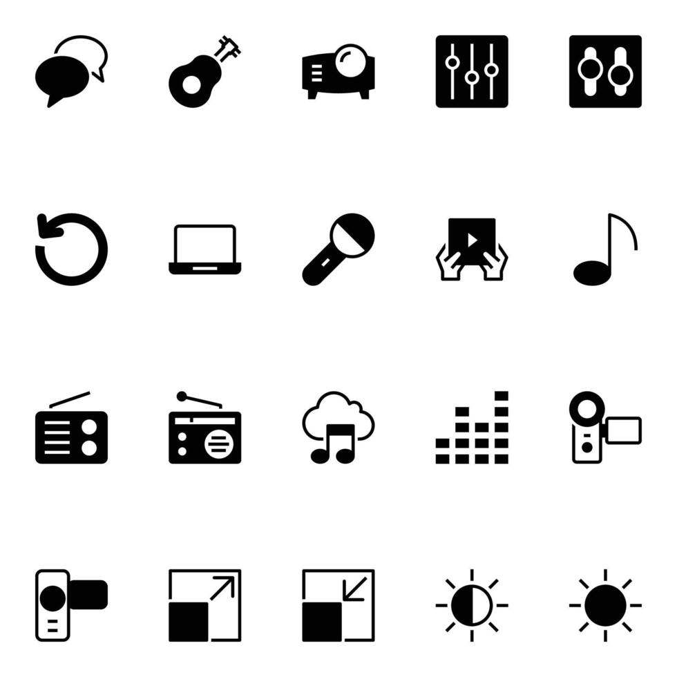 glyphe Icônes pour multimédia. vecteur