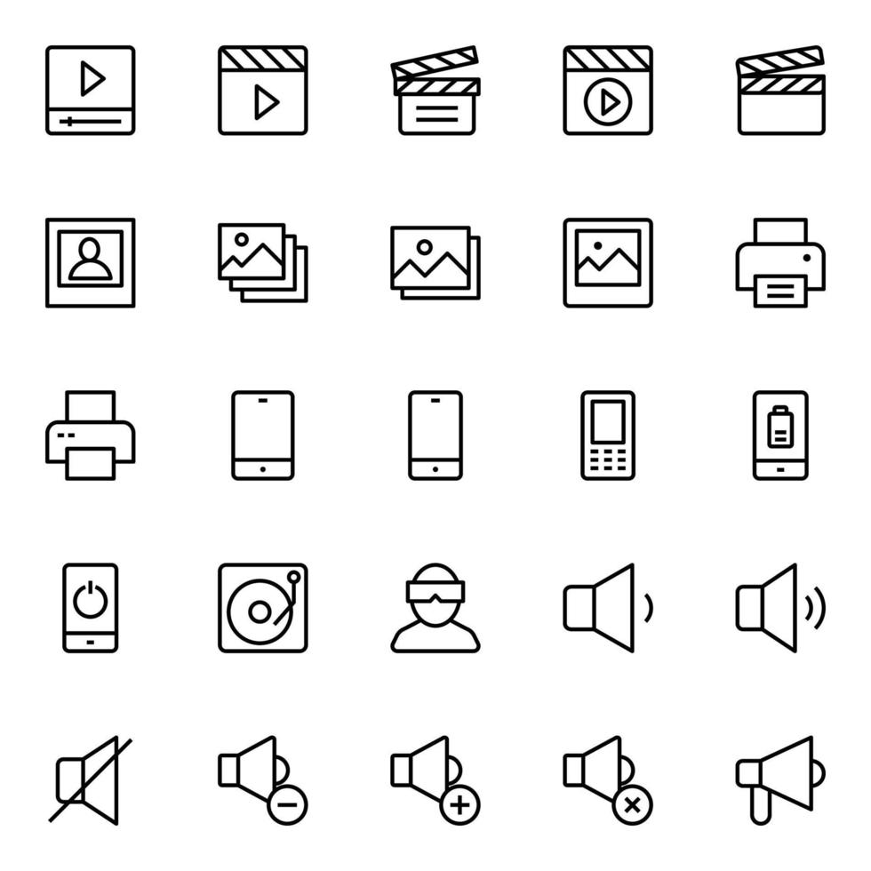 contour Icônes pour multimédia. vecteur