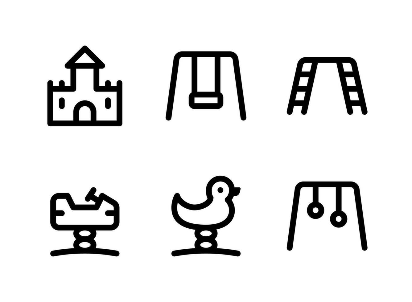ensemble simple d'icônes de ligne vectorielle liées à l'aire de jeux. contient des icônes comme le château, la balançoire, les barres de singe, le canard et plus. vecteur