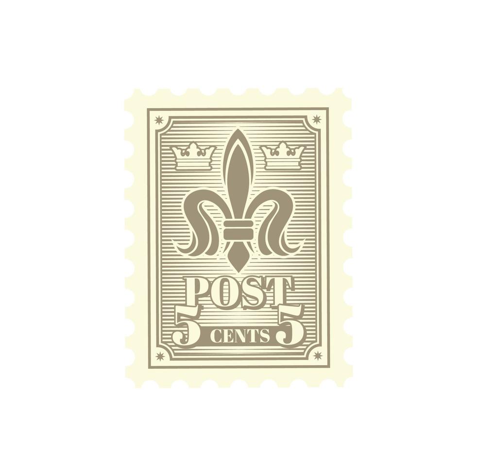 antique carte postale, affranchissement timbre avec héraldique lis vecteur