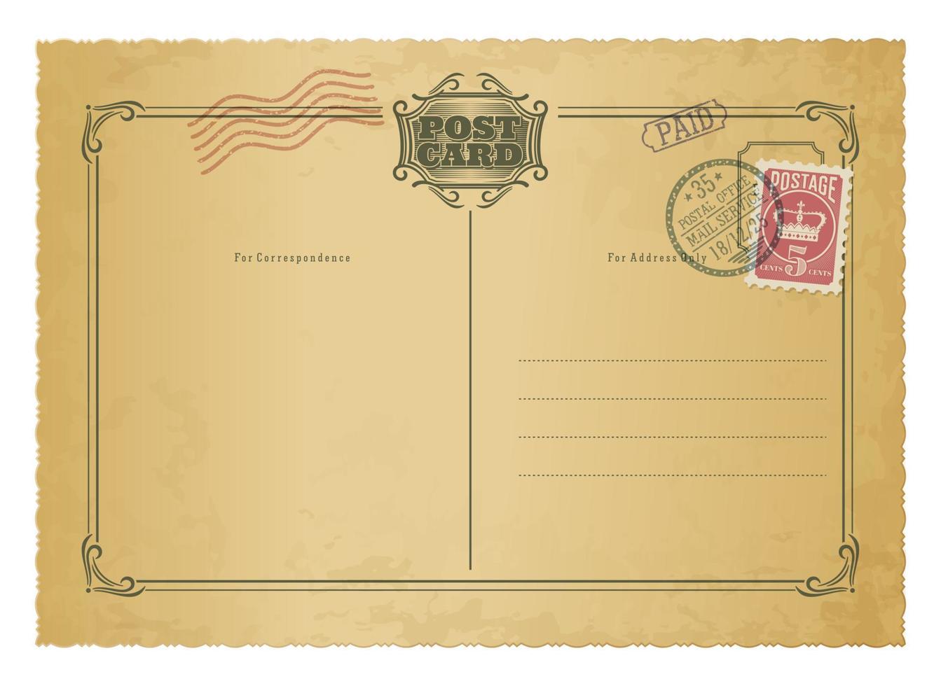 antique carte postale, rétro affranchissement, ancien courrier vecteur