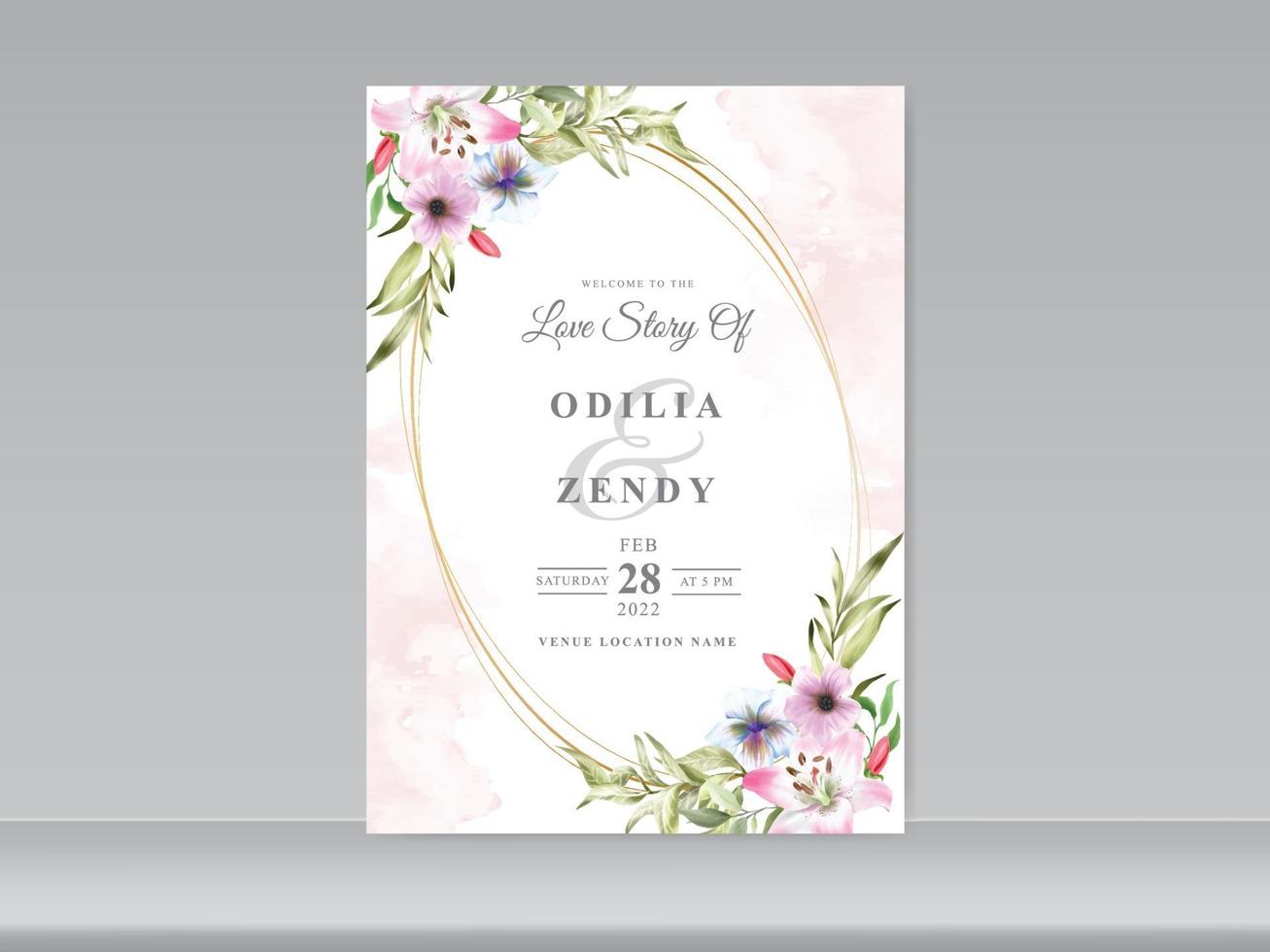 cartes d & # 39; invitation de mariage avec motif floral de verdure vecteur