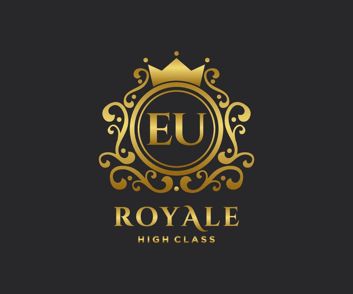 d'or lettre UE modèle logo luxe or lettre avec couronne. monogramme alphabet . magnifique Royal initiales lettre. vecteur