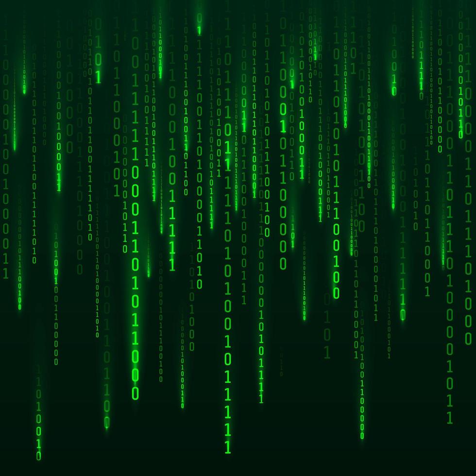 science-fiction Contexte. binaire ordinateur code. vert numérique Nombres. matrice de binaire Nombres. futuriste pirate abstraction toile de fond. Aléatoire Nombres chute sur le foncé Contexte. vecteur