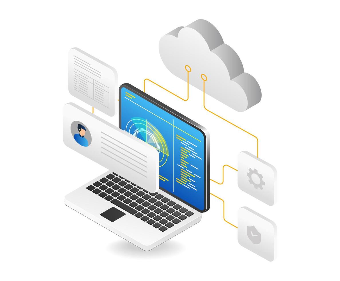 nuage l'informatique La technologie concept. isométrique vecteur illustration sur blanc Contexte.