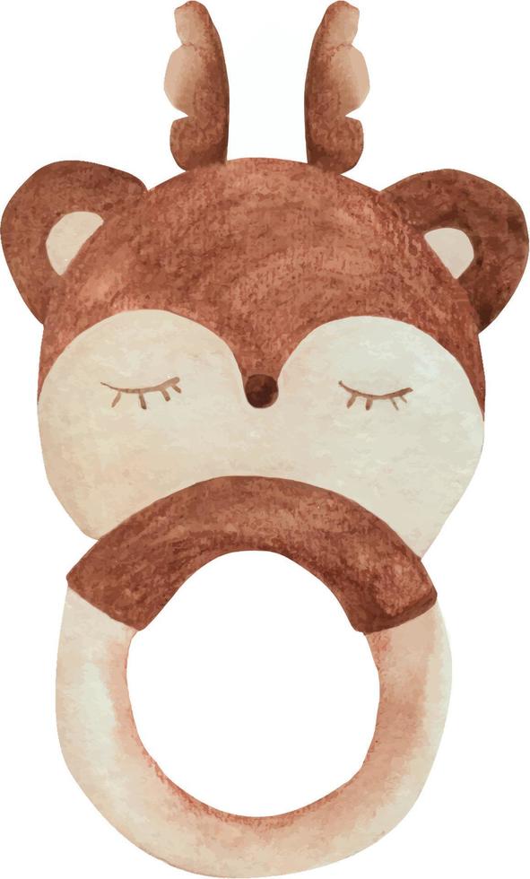 une bébé hochet. aquarelle bébé hochet dans le forme de une cerf. une cerf avec cornes. une peluche jouet. aquarelle illustration pour les enfants. vecteur