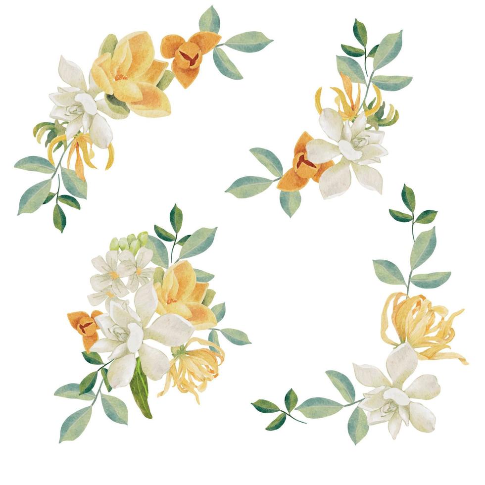 aquarelle blanc gardénia et thaïlandais style fleur bouquet créer Cadre vecteur