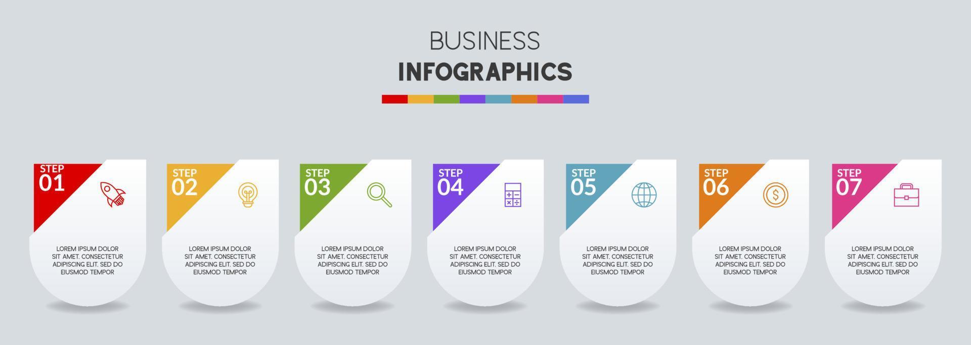 infographie conception modèle et Icônes avec sept les options ou sept pas vecteur